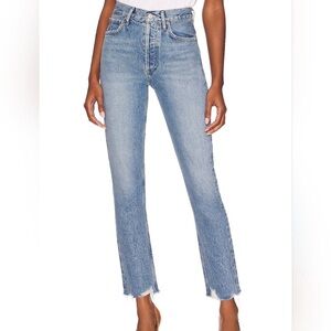 Agolde Light Blue Straight Leg Jeans Riley Crop